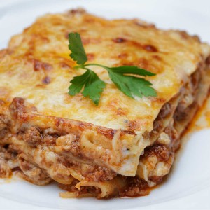 A piece of succulant beef mince lasagna